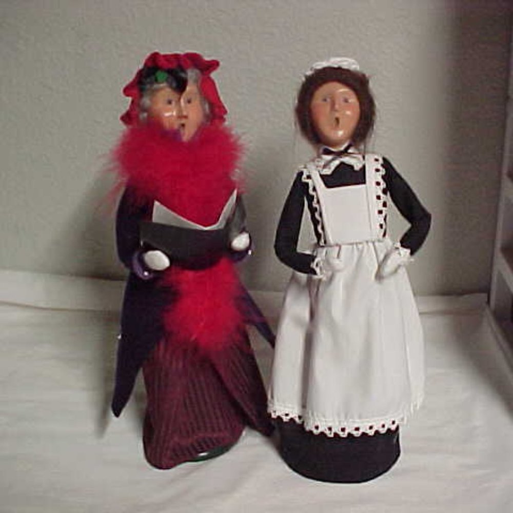 BYERS CHOICE Carolers SET Red Hat Lady Shopper & Nanny Maid